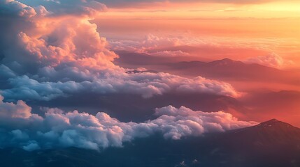 Poster - landscape with mountains and sunset clouds : Generative AI