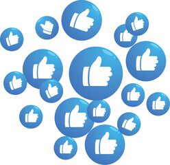 Poster - Thumbs up social media icons are floating on blue bubbles
