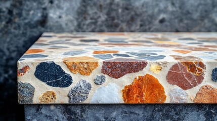 Leinwandbilder - terrazzo stone marble table corner at foreground used as product displayed isolated on background with clipping path perspective view of stone table showing edge of table : Generative AI