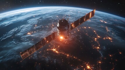 Poster - Telecommunication satellite providing global internet network and high speed data communication above Europe Satellite in space low Earth orbit Worldwide communication technology : Generative AI