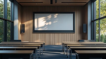 Wall Mural - Empty modern conference room for presentations with big screen : Generative AI