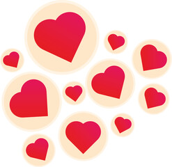 Poster - Illustration of many red hearts floating inside pastel circles on white background, perfect for romantic projects