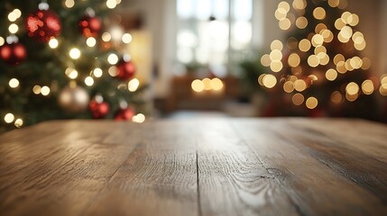 Aufkleber - Corner of table with empty space for your product Blurred home interior and christmas time Copy space : Generative AI