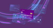 © vectorfusionart - Image of screens with data and credit card over purple background