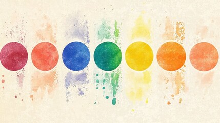 Wall Mural - Abstract Watercolor Rainbow Circles with Splashes on Beige Background