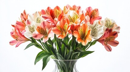 Aufkleber - Beautiful alstroemeria flowers in vase isolated on white : Generative AI