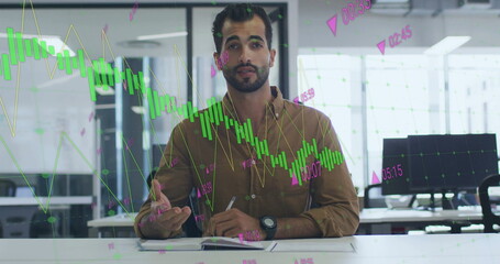 Poster - Image of financial data processing over middle eastern businessman in office