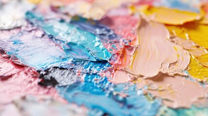 Poster - A close-up perspective reveals the vibrant textures and blended colors of an abstract oil painting showcasing creativity and artistic expression