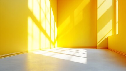 Empty corner of yellow room with deep artistic shadow Minimalistic 3d space concept : Generative AI