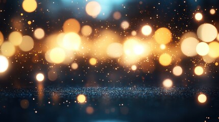 Poster - A mesmerizing display of gold glitter and shimmering bokeh lights dances across a dark background, enhancing the festive atmosphere