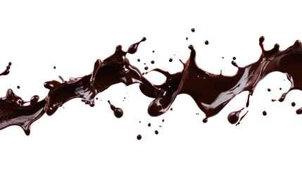 Isolated eerie chocolate splash cutouts with dark, twisted shapes, against a pristine white background.