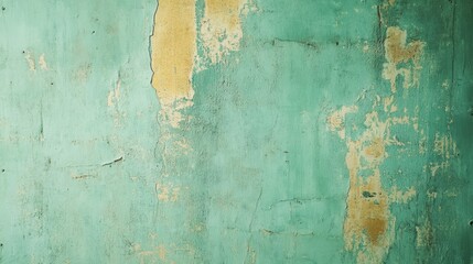 Poster - The wall features a captivating blend of distressed green and gold, highlighting its unique texture and rustic allure