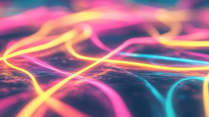 Poster - Bright, swirling neon lights interact with a dark surface, producing a captivating, colorful display that evokes a sense of movement and energy