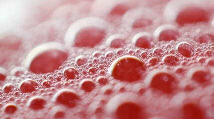 Poster - Vivid red bubbles and foam gather together, forming a striking texture beneath gentle illumination, showcasing their unique details