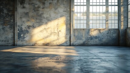 Poster - Empty warehouse room with Grungy stucco concrete wall floor room as background corner of old grunge interior Abstract architecture background : Generative AI