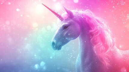 Poster - Holographic Unicorn Gradient Trendy neon pink purple very peri blue teal colors soft blurred background : Generative AI