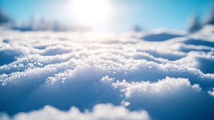 Poster - WHITE SNOW IN SUN LIGHT ON LIGHT BLUE FROSTY SKY BRIGHT WINTER BACKDROP BACKGROUND WITH EMPTY SNOWY FIELD SPACE FOR MONTAGE OR DISPLAY COLD NATURE LANDSCAPE : Generative AI