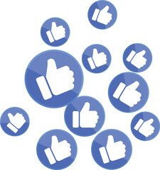 Poster - Multiple blue thumbs up buttons are floating on a white background