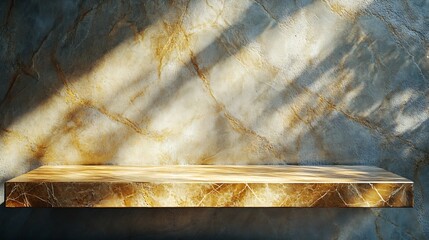 Poster - Gold Marble Table with Nature Shadow on Concrete Wall Texture Background Suitable for Cosmetic Product Presentation Backdrop Display and Mock up : Generative AI