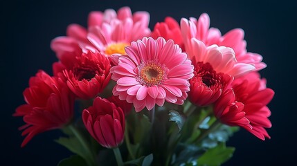 Poster - Vibrant flower bouquet in low key photography style Bold and inspirational Black background Deep and hot pink accents : Generative AI