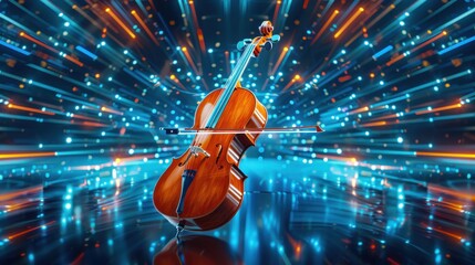 Wall Mural - Cello on Stage with Blue and Orange Lights