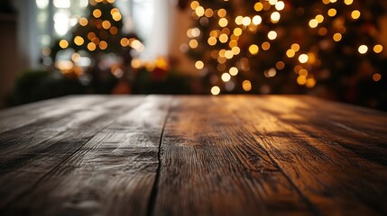 Aufkleber - Corner of table with empty space for your product Blurred home interior and christmas time Copy space : Generative AI