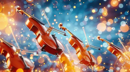 Wall Mural - Cellos with Golden Bokeh Lights