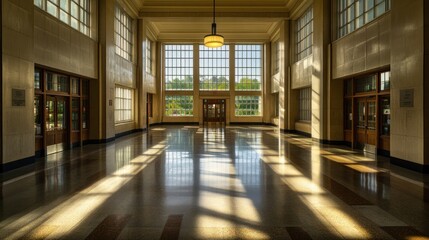 Poster - Sunlight streaming through the windows of a grand hall