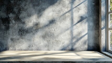 Poster - Empty tabletop with window shadow on concrete wall texture background suitable for product presentation backdrop : Generative AI