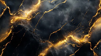 Poster - Black marble texture background with golden curly veins Natural pattern texture background and use for interiorsexterior home decor tile ceramic slab tile wallpaper Glossy crystal marb : Generative AI