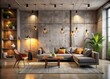© Four888 - Industrial-chic interior features a poured concrete wall backdrop with subtle texture and warm ambient lighting, accentuating the modern aesthetic of the minimalist interior space.