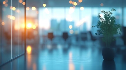 Leinwandbilder - Abstract blurred image of modern office with soft light for background usage Blur office workplace interior background desing concept : Generative AI