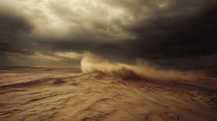 A storm is blowing sand across a desert