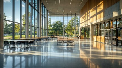 Poster - Modern Lobby with Glass Windows and Natural Light