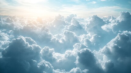 Poster - White and grey cumulus clouds floating in sunny sky after storm with natural sunlight Dramatic cloudscape fluffy cloudy scene outdoor environment Abstract nature background Freedom con : Generative AI