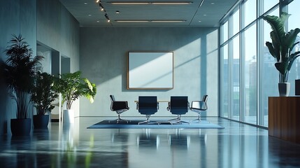 Poster - Spacious room in an office building modern interior : Generative AI