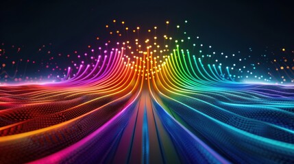 Poster - Abstract Rainbow Light Lines and Dots Digital Art