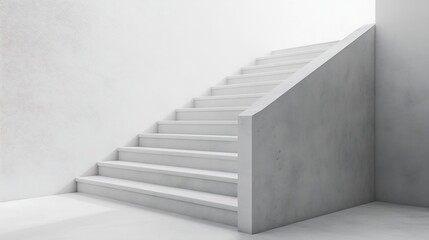 Leinwandbilder - Empty white concrete stairway with  a handrail are near the wall abstract architecture background : Generative AI