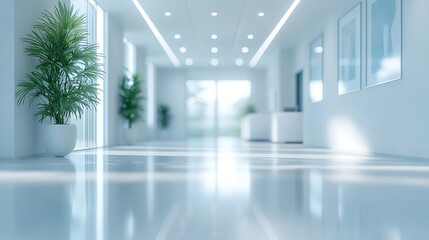Fototapete - Blur background of empty modern office background  Workspace interior design white color  Clean and bright office gallery background : Generative AI