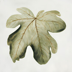 Wall Mural - Muted Watercolor Elm Leaf,  isolated on white background 