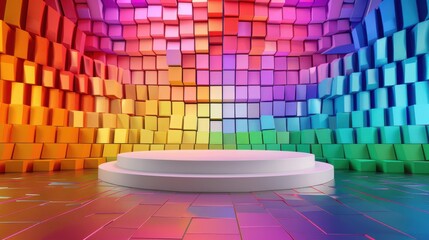 Poster - Abstract Colorful Cube Background With White Platform