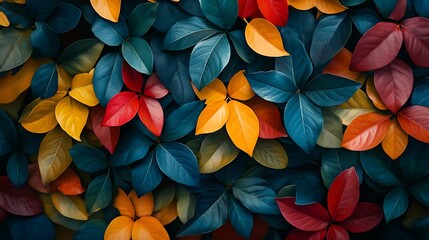 Colorful leaves texture unusual floral background : Generative AI