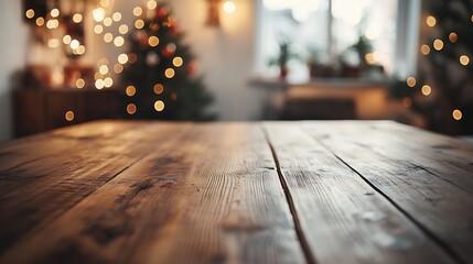 Aufkleber - Corner of table with empty space for your product Blurred home interior and christmas time Copy space : Generative AI