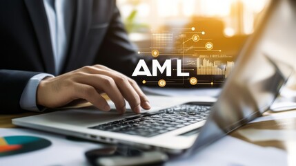 Businessman touching a virtual screen with the word 