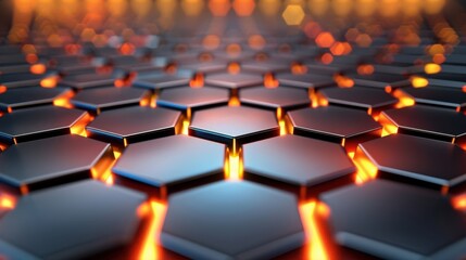 Wall Mural - Abstract Hexagon Pattern with Glowing Orange Lights