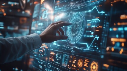 Leinwandbilder - Businessman using ai technology for data analytics Artificial Intelligence generate Futuristic technology robot in online system Business in future to invest and develop corporate conc : Generative AI