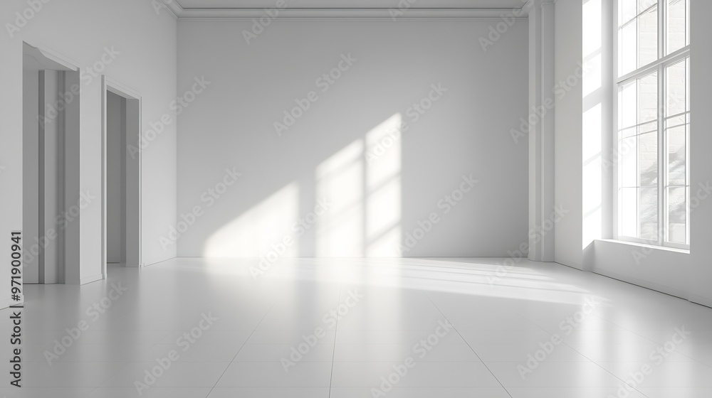 White empty studio room interior design white walls and corner tiled ...