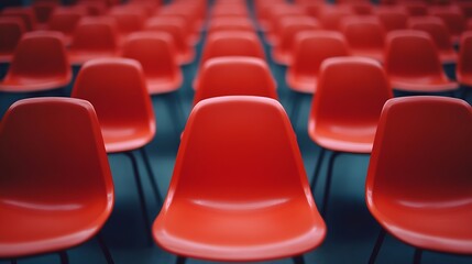 Poster - Ranges of empty red chairs Closeup shot : Generative AI