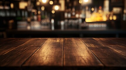 Leinwandbilder - blurred background of bar and dark brown desk space of retro wood : Generative AI