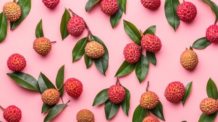 Wall Mural - Lychee Fruit Pattern on Pink Background